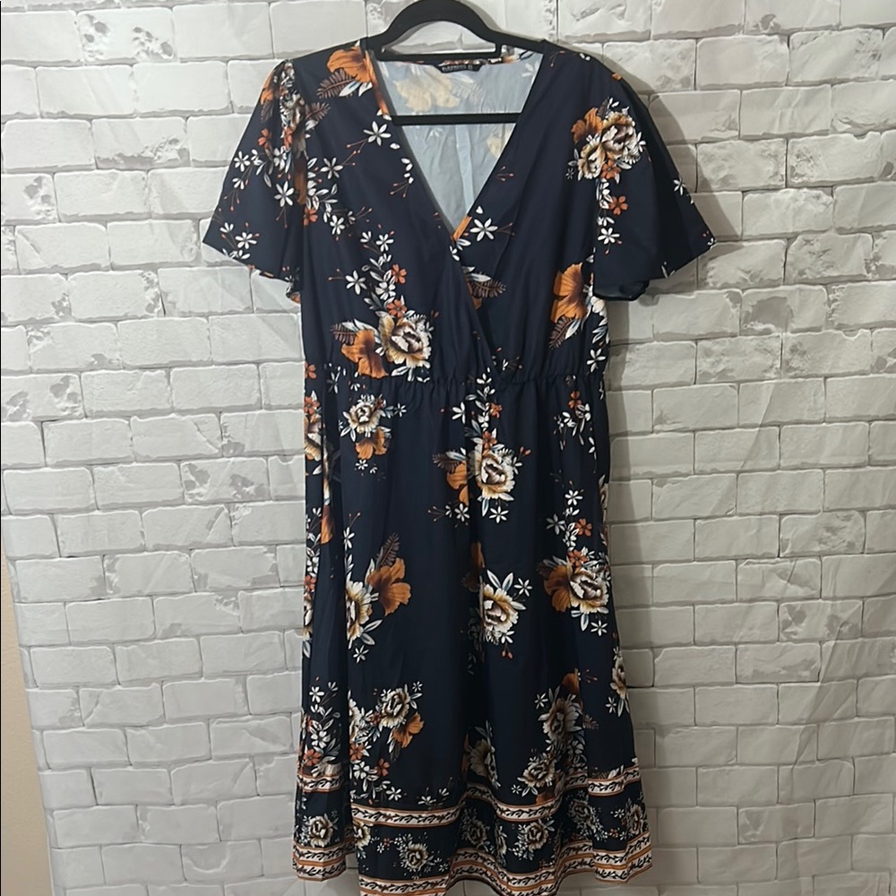 BloomChic Dark Blue Floral Midi Dress Size 12